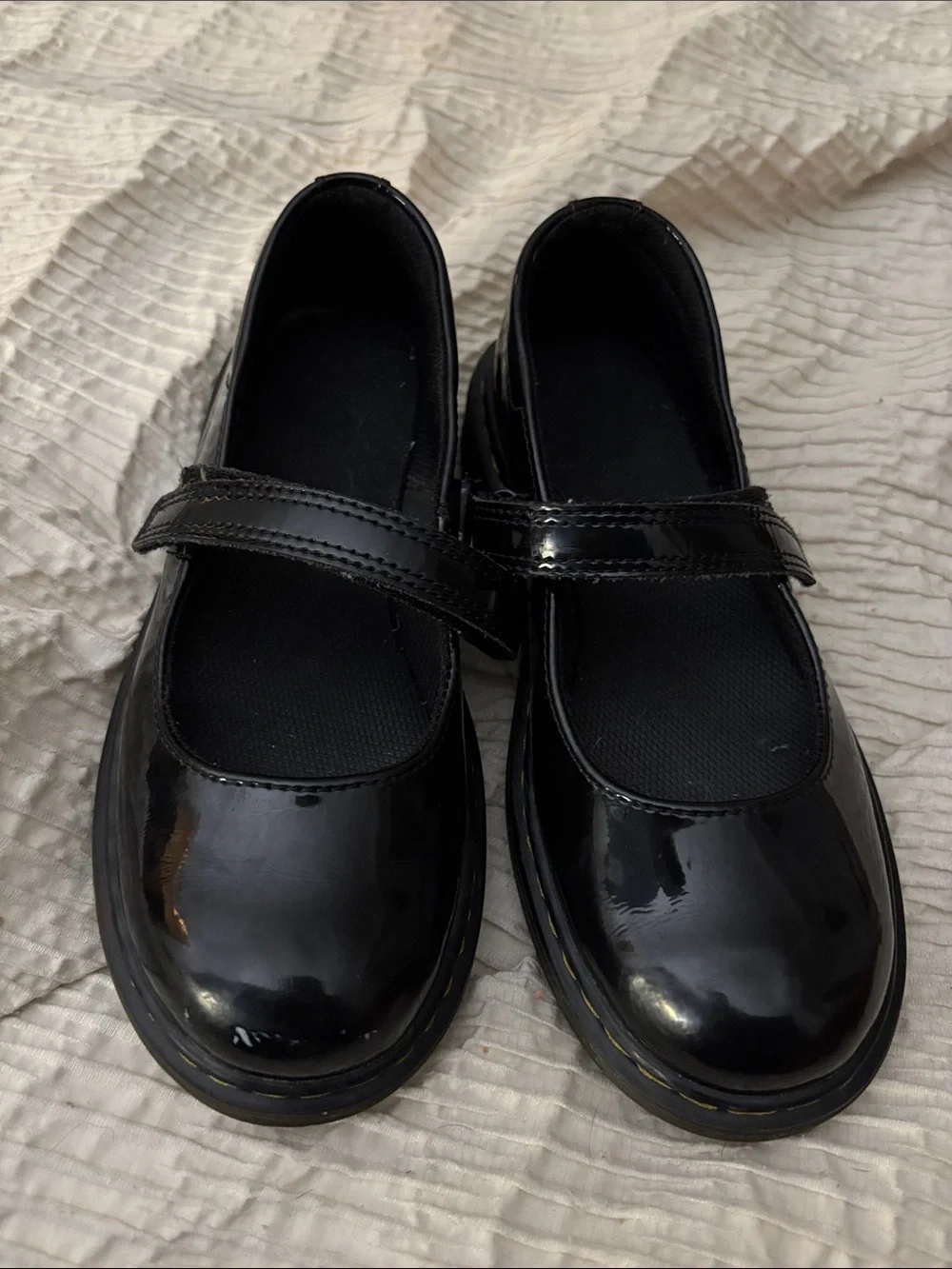 Dr. Martens Black Patent Mary-Jane Hook & Loop Dress Shoes for Kids